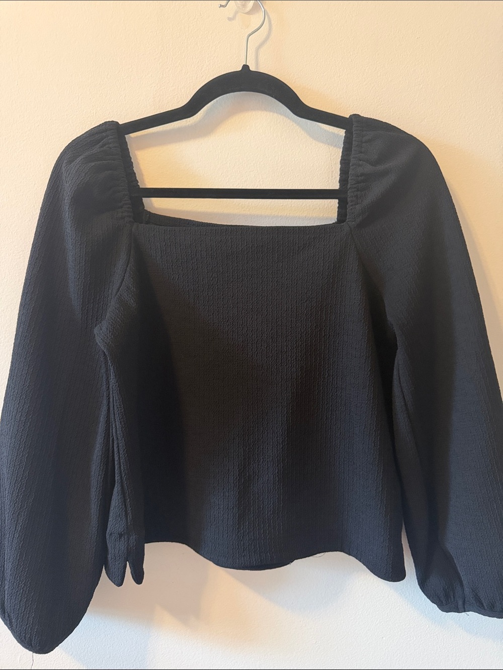 Madewell Black Square-Neck Peasant Long Sleeve Top